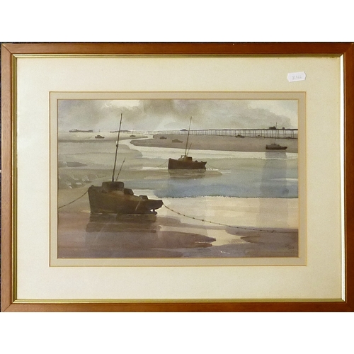 273 - Moored boats before a pier: watercolour Cyril Cooke, signed and dated (19)'79.  33 x 22cm within mou... 