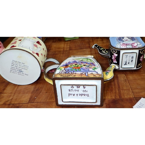 286 - A group of miniature enamel teapots AF
