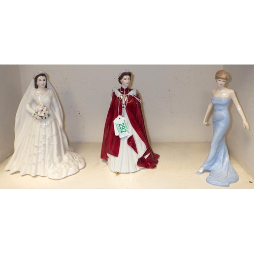 292 - Two Royal Worcester Queen Elizabeth figures together with a Royal Doulton Diana (3)
