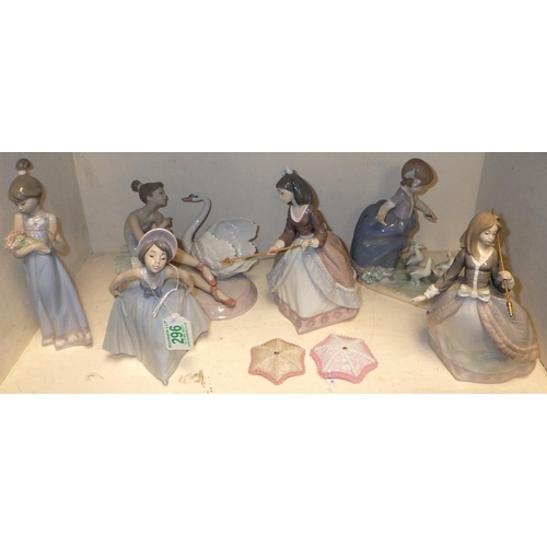 296 - group of six Lladro figures, no boxes umbrellas af