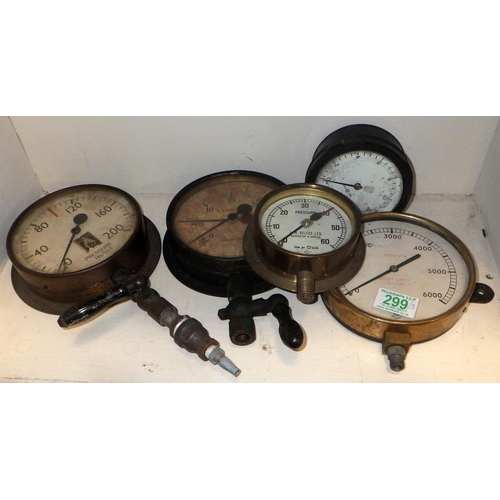 299 - A group of five misc gauges