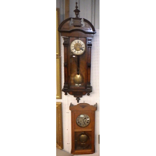 309 - A 19thC inlaid walnut Vienna wall clock together with a 1930s wall clock AF (2)