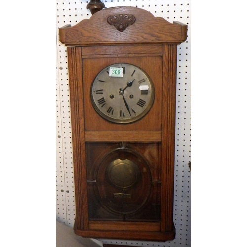 309 - A 19thC inlaid walnut Vienna wall clock together with a 1930s wall clock AF (2)