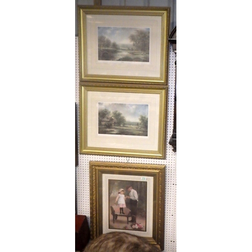 310 - A pair of gilt framed Jason Threlfell pencil signed prints together with a further print (3)