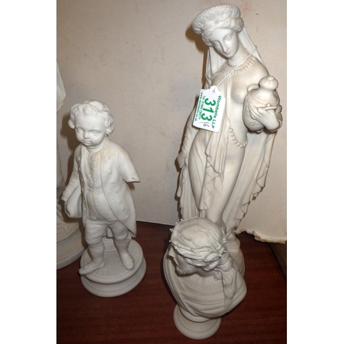 313 - A group of six Parian ware figures, boy AF