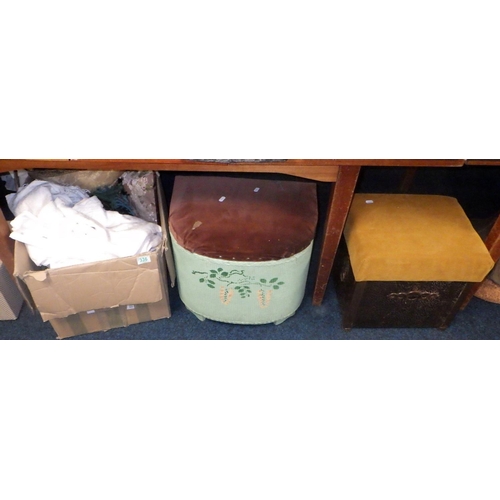 336 - A copper box, basket ware box and a qty of textiles (3)