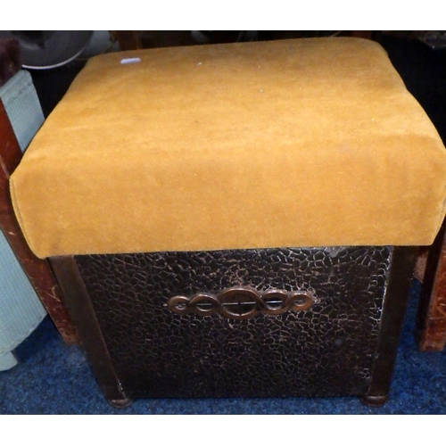 336 - A copper box, basket ware box and a qty of textiles (3)