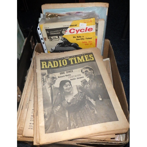 341 - A qty of misc Lps together with vintage Radio Times, Motor Cycling etc magazines