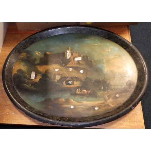 335 - A very large painted lacquered oval tray AF