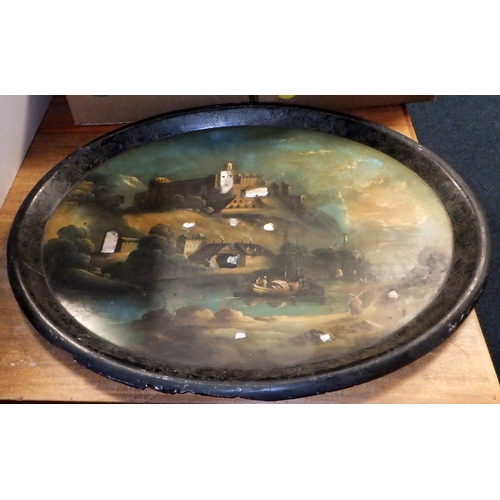 335 - A very large painted lacquered oval tray AF