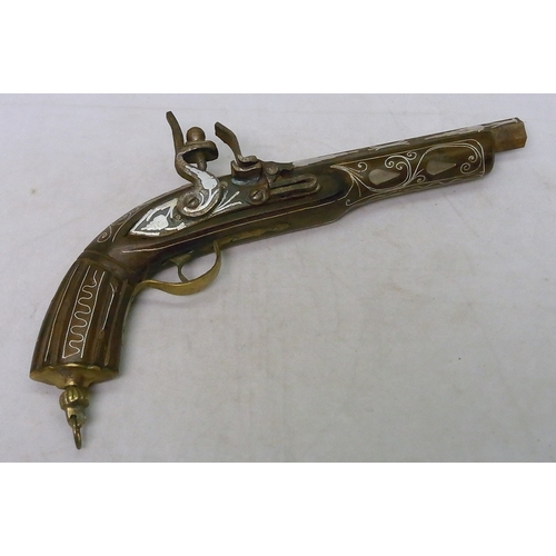 240 - A flintlock pistol in Turkish manner, decorative wall-hanger / non-functioning.