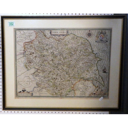 352 - Three framed maps, Yorkshire by John Speed & Bristol to Chester by John OGilby