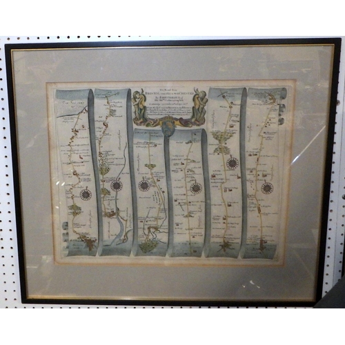 352 - Three framed maps, Yorkshire by John Speed & Bristol to Chester by John OGilby