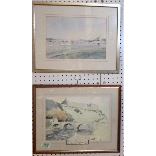 356 - Colin Lewis Don: two watercolour views of Richmond Castle & Poole Harbour