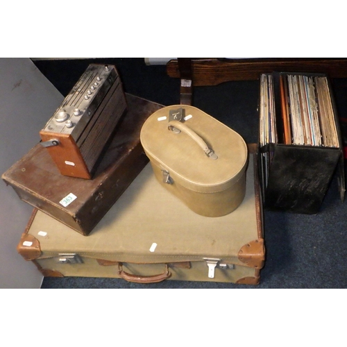 363 - A canvas case together with further luggage, radio & Lps