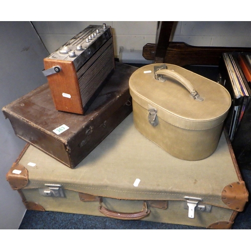 363 - A canvas case together with further luggage, radio & Lps