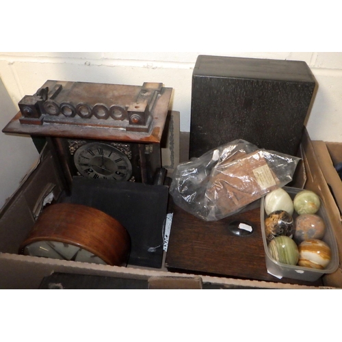 364 - Four boxes of misc collectables to inc marble eggs, silver plate, ceramics and tourist dolls (4)