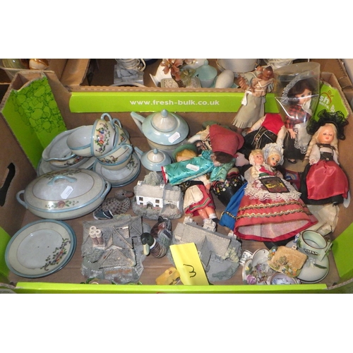 364 - Four boxes of misc collectables to inc marble eggs, silver plate, ceramics and tourist dolls (4)