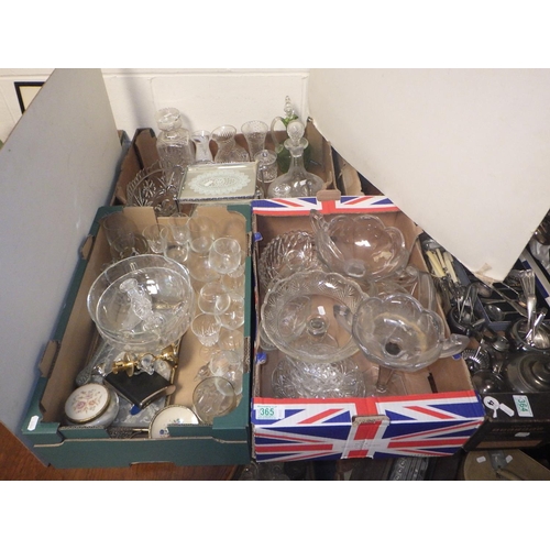 365 - Three boxes of misc glass ware, to inc decanters etc AF (3)