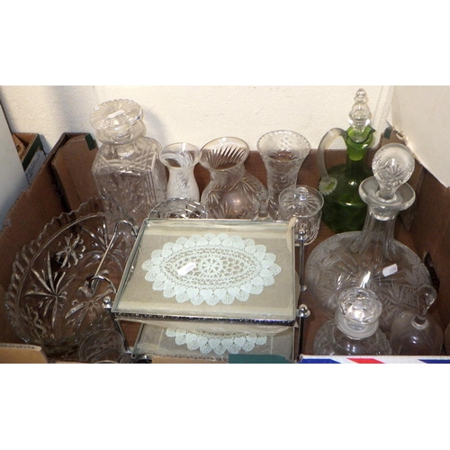 365 - Three boxes of misc glass ware, to inc decanters etc AF (3)