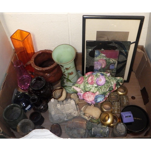 368 - Two boxes of misc ceramics, plaster plaques, art pottery etc AF (2)