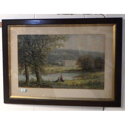 378 - A large oak framed  print of Chatsworth House