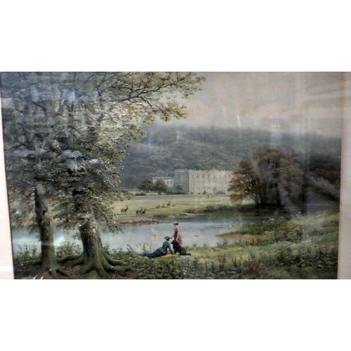 378 - A large oak framed  print of Chatsworth House