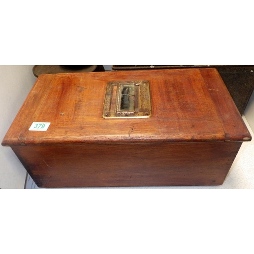 379 - Two sets of weighing scales, till and a tin box