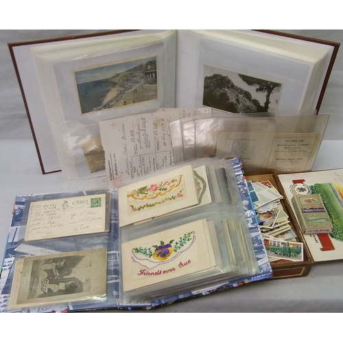 256 - A collection of postcards incl WW1 silk embroidered examples and French WW2 prisoner of war interest... 