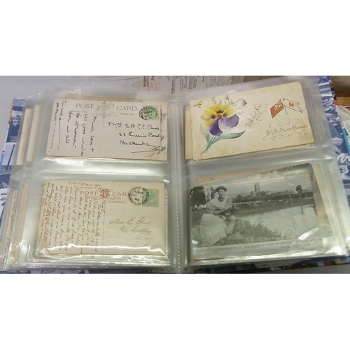 256 - A collection of postcards incl WW1 silk embroidered examples and French WW2 prisoner of war interest... 