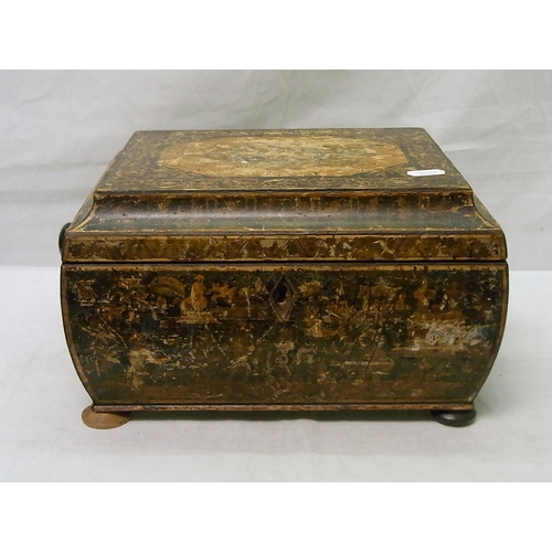 257 - A Victorian Chinoiserie work box, a/f; a cased silver knife and fork set.