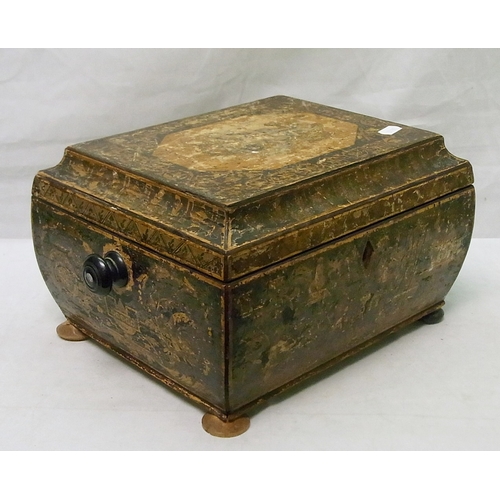 257 - A Victorian Chinoiserie work box, a/f; a cased silver knife and fork set.