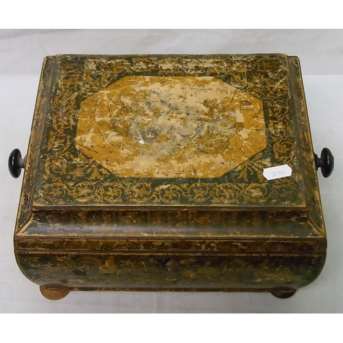 257 - A Victorian Chinoiserie work box, a/f; a cased silver knife and fork set.