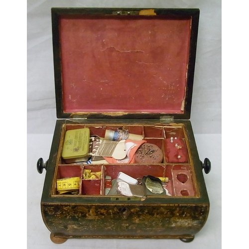 257 - A Victorian Chinoiserie work box, a/f; a cased silver knife and fork set.