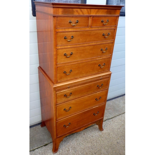 844 - A small Edwardian mahogany chest on chest with brushing slide, 73cm wide, 155cm tall