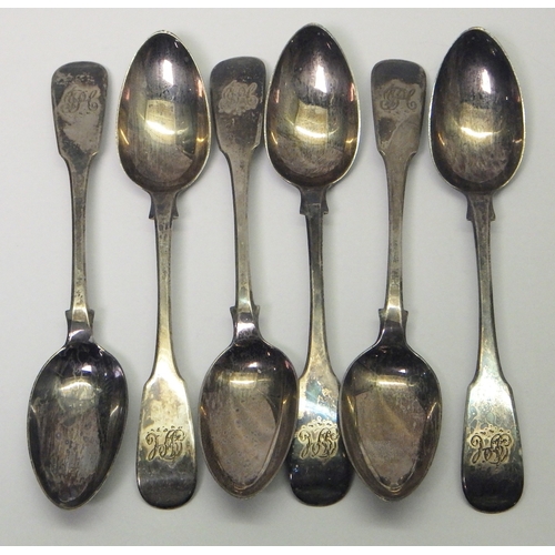 11 - Six George IV silver fiddle pattern teaspoons, Reid & Son, Newcastle, 1829; five other silver teaspo... 