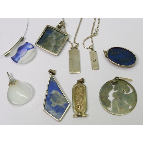 69 - A collection of modern costume pendants, silver and white metal incl cabochon stone set examples.  (... 