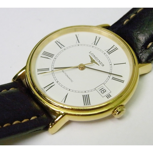 80 - A Longines La Grande Classique wristwatch having an automatic movement in a gold plated case having ... 