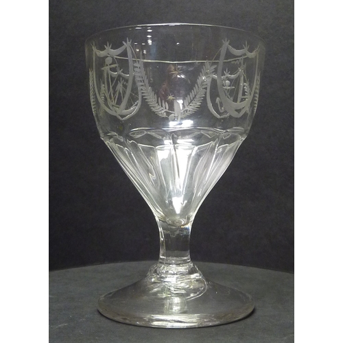 106 - A petal moulded rummer drinking glass having wheel engraved anchor and swag motif decorative frieze.... 