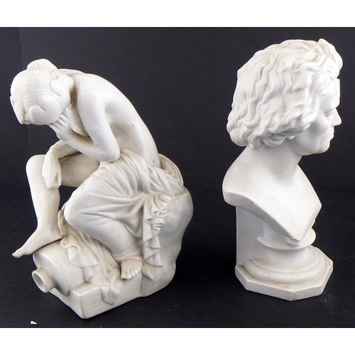 184 - A pair of Parian figures together with a Beethoven bust and a seated lady AF (4)
