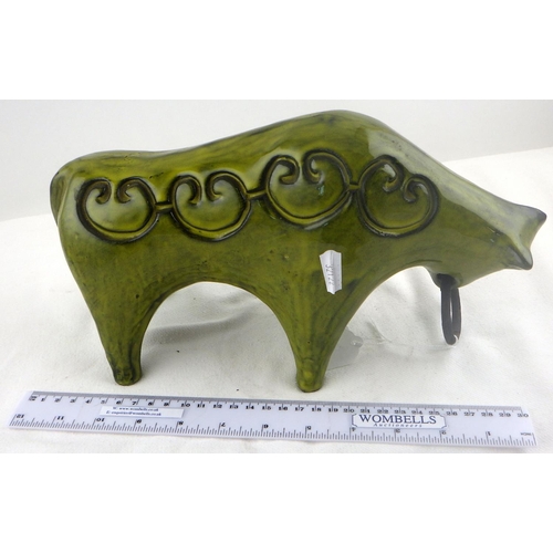 248 - A green Italy bull in the manner of Bitossi