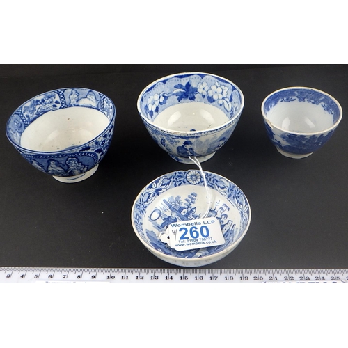 260 - Three Blue & White early 19thC tea bowls and a small dish AF (4)