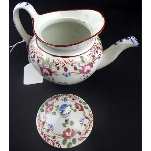261 - A 18th C Liverpool saucer together with two small lustre bowls and two tea pots AF (5)