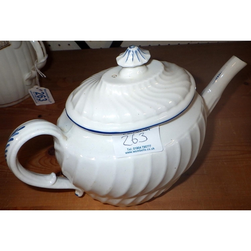 263 - A Caughley? fluted part tea set together with a Coalport tea pot AF