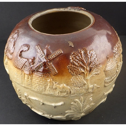 265 - A salt glaze desk stand together with relief moulded jug and a farm interest vase AF (3)