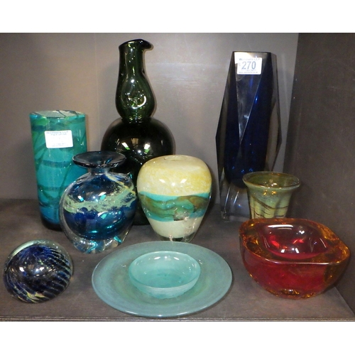 270 - A Murano Sommerso faceted vase together with further art glass (10)