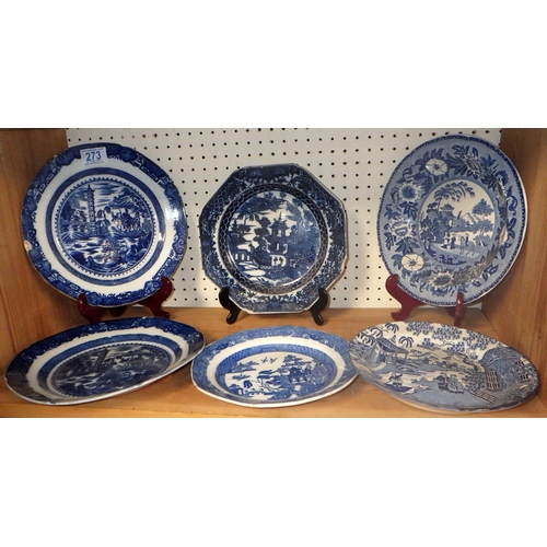 273 - A group of nine 18thC and later blue and white plates all AF (9)