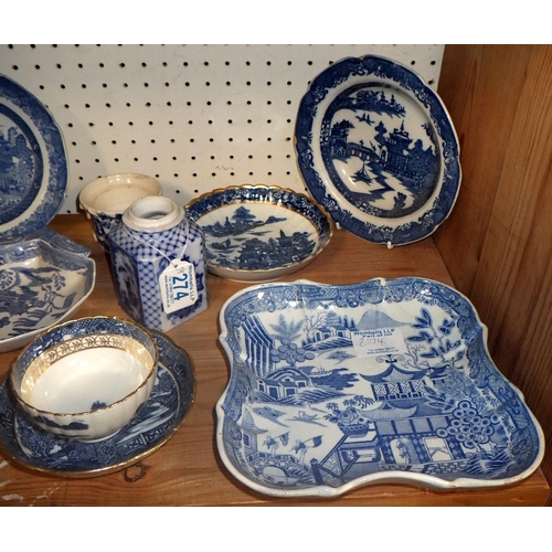 274 - A group of 18thC and later blue and white ceramics all AF (qty)