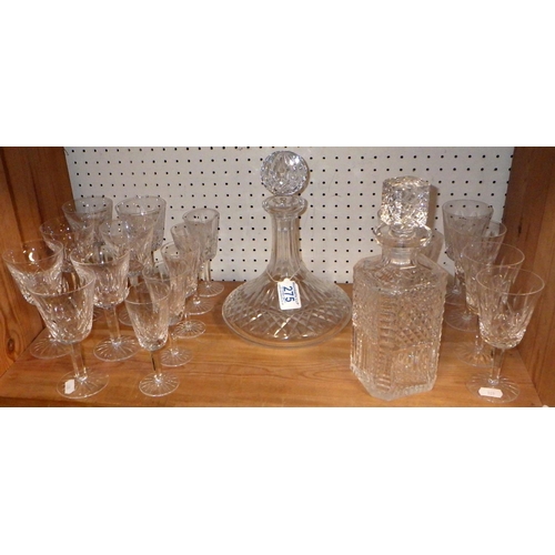 275 - A group of Waterford Crystal to inc Whisky and ships decanters, Six white, seven red and 5 sherry Li... 