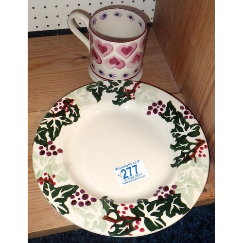 277 - Six Emma Bridgewater mugs and a plate and a Royal Stafford mug (8)
